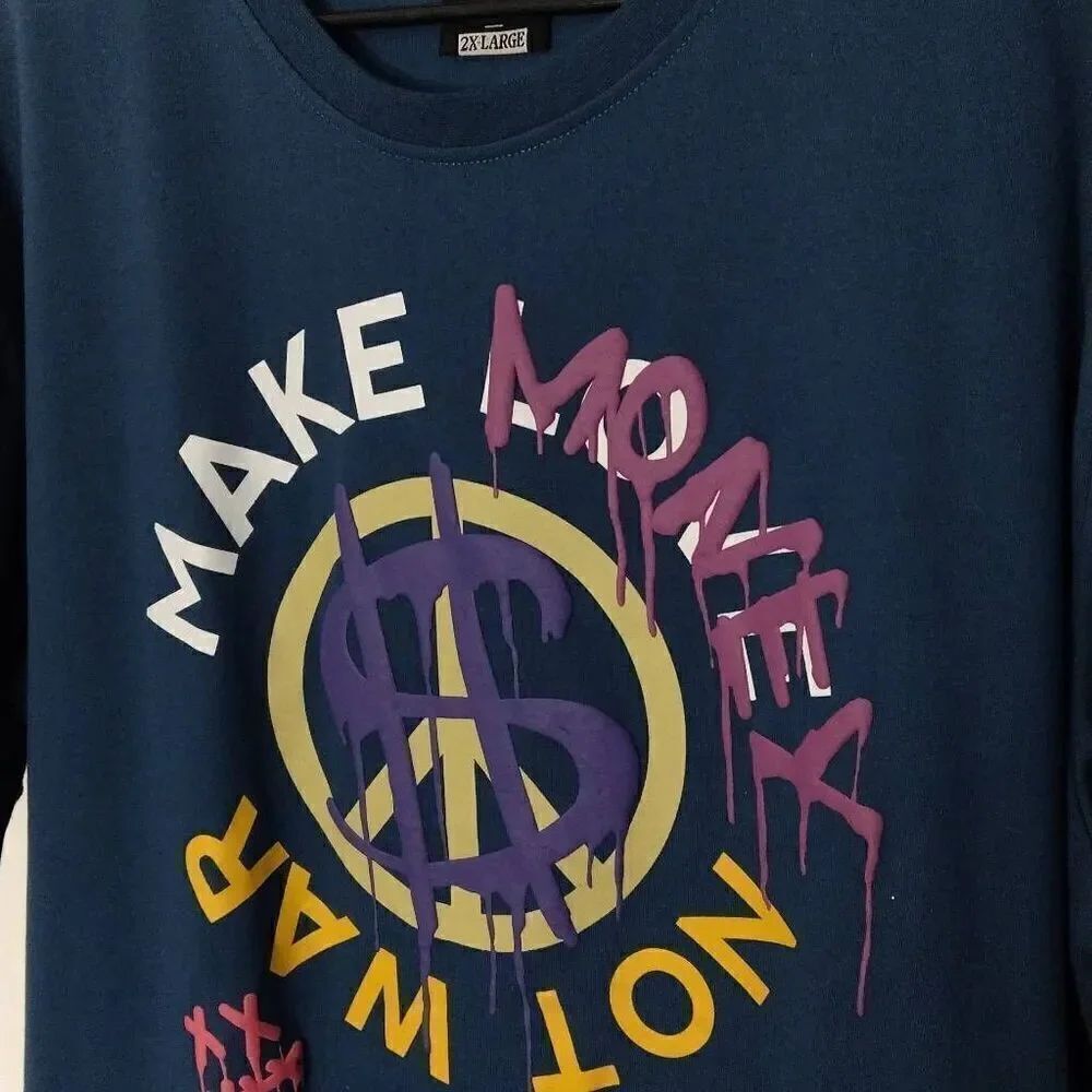 Make Money Not War Tshirt by Genuine Garments, XXL, Blue NWOT - Picture 5 of 7